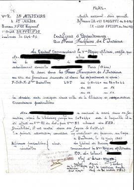 Certificat d'appartenance aux Forces Française de l'intérieur - FFI