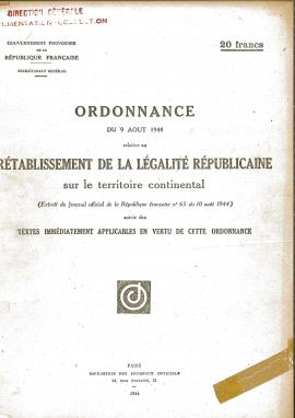 Ordonnance du 9 août 1944 relatif au rétablisssement de la Légalité Républicaine
