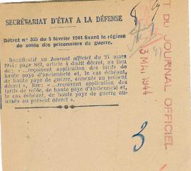 Décrêt du 5 février 1944  fixant le solde des prisonniers de guerre